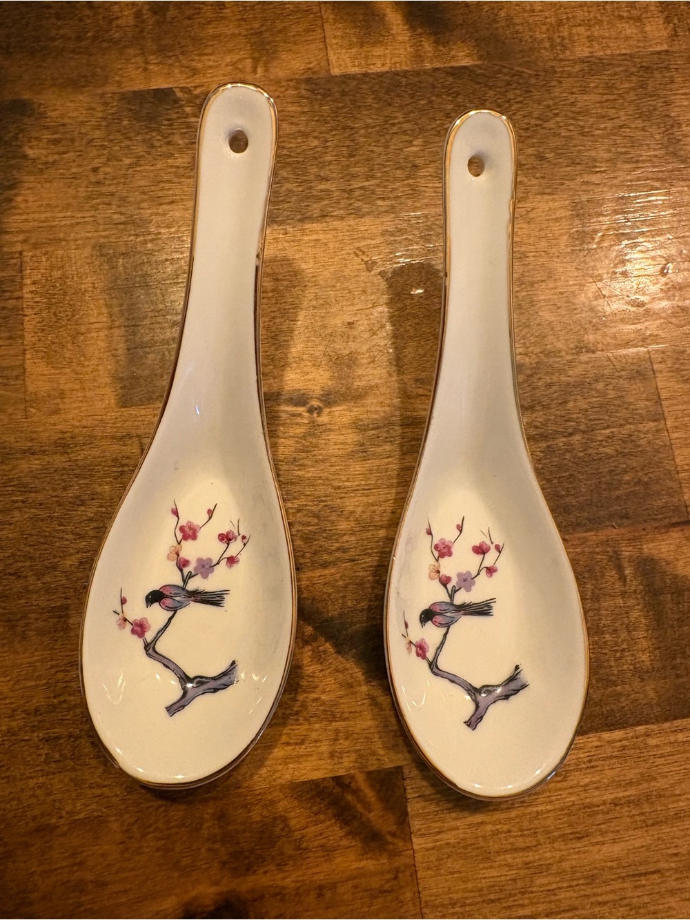 Vintage Sakura Cherry Blossom Ceramic Spoons Set of 2 Japan Tableware Spoons Set